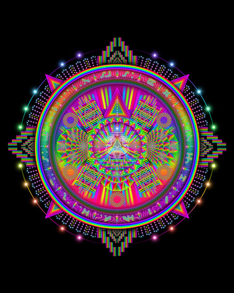 Rainbow Geometric Psychedelic Art of Mexican Imagery ideal for Hippies