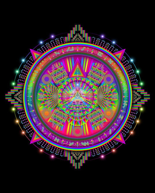 Rainbow Geometric Psychedelic Art of Mexican Imagery ideal for Hippies