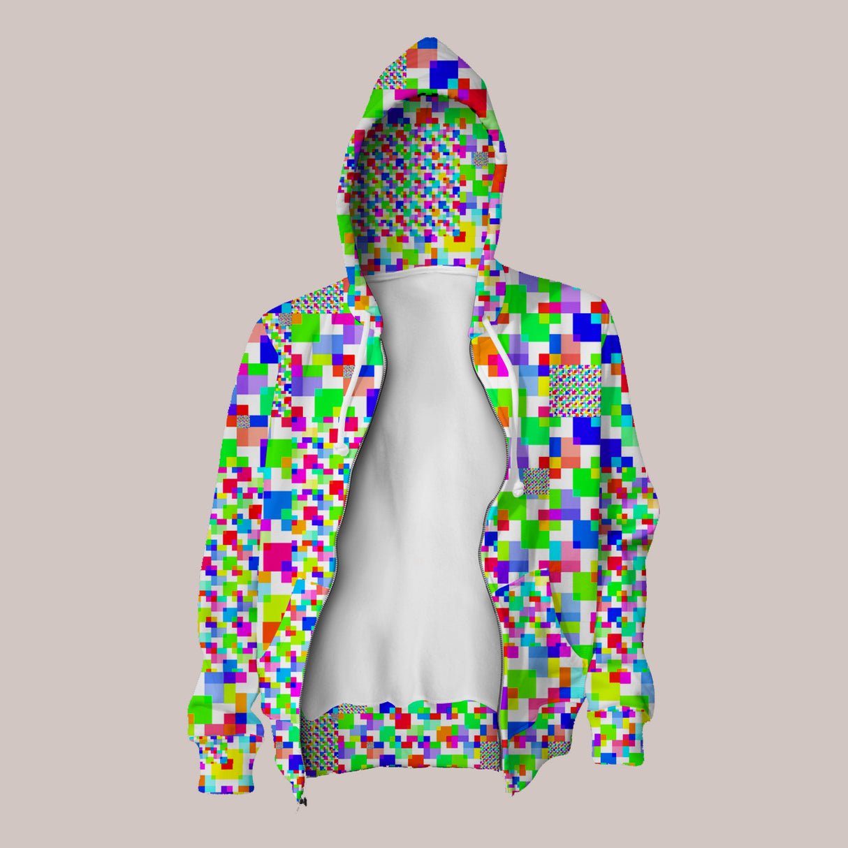 Open View - Rainbow Glitch Hoodie by Sam Farrand with Geometric Pixel Art