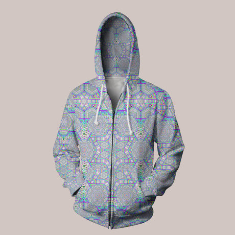 Front - Iridescent Rainbow Hoodie by Samuel Farrand with Neon Geometric Design