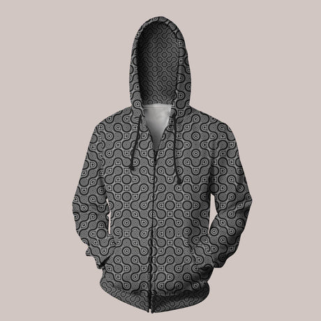 Comfy fit hoodie featuring bold black and white trippy design