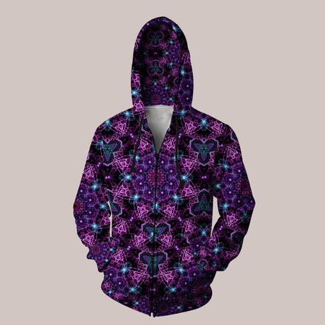 Nucleus electric cellular psytrance hoodie with trippy design