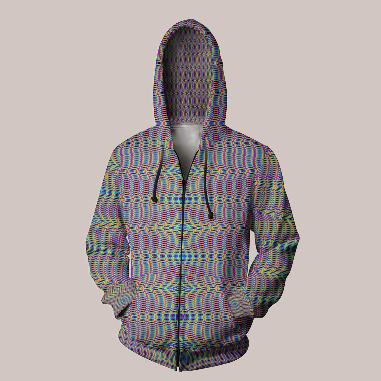 Psychedelic Geometric Diamond Hoodie with Neo-Tie-Dye Festival Style