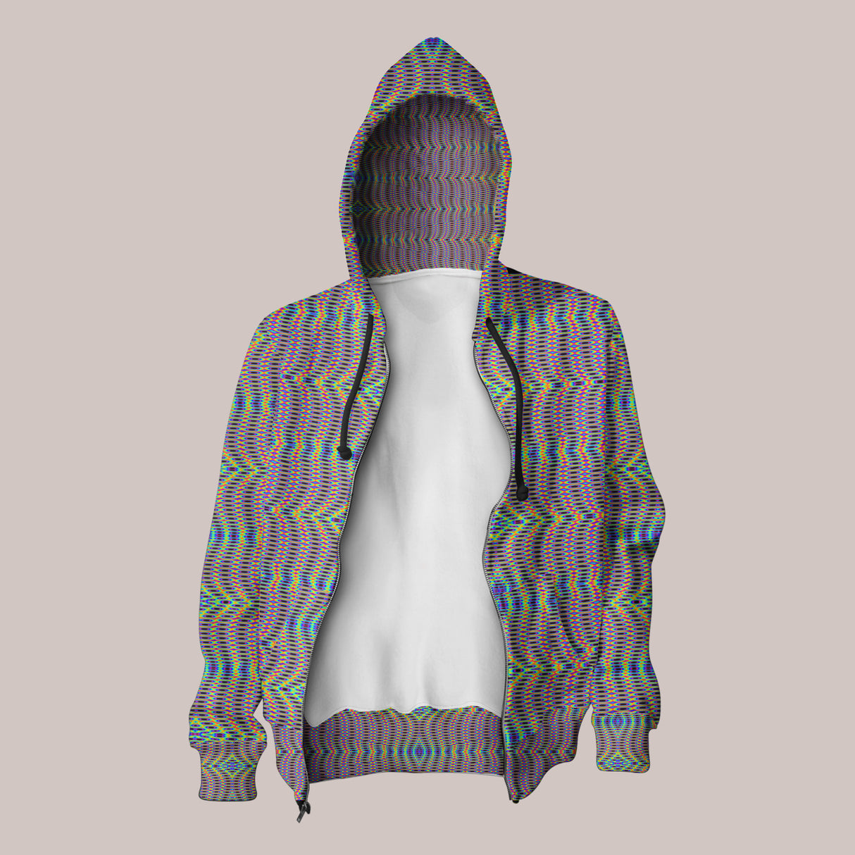 Psychedelic Geometric Diamond Hoodie with Neo-Tie-Dye Festival Style - Open