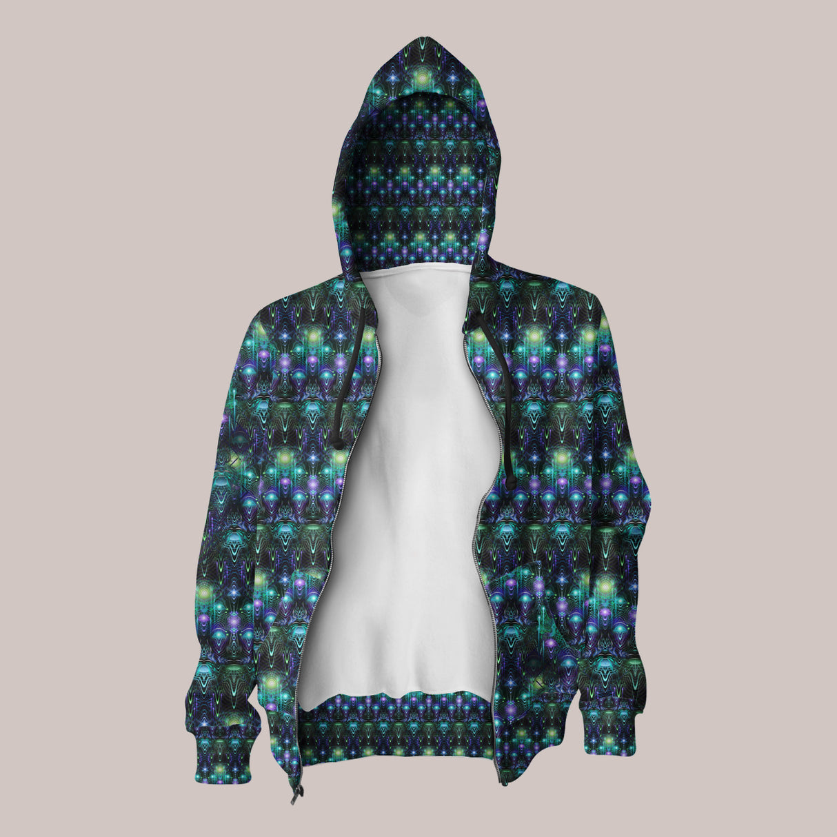 Relaxed soft fabric hoodie featuring surreal Cernunnos and goblins design