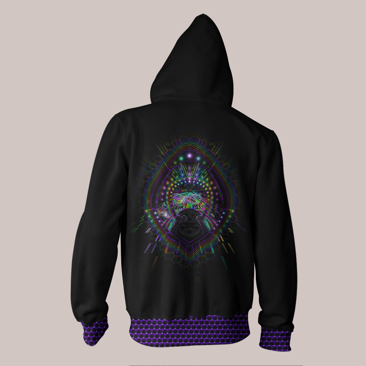 Back -Inner Travel Hoodie with Neon Rainbow LSD Highway and Racecar Tunnel Design