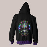 Back -Ascension Black Hoodie with Rainbow Cosmic Spiritual Design