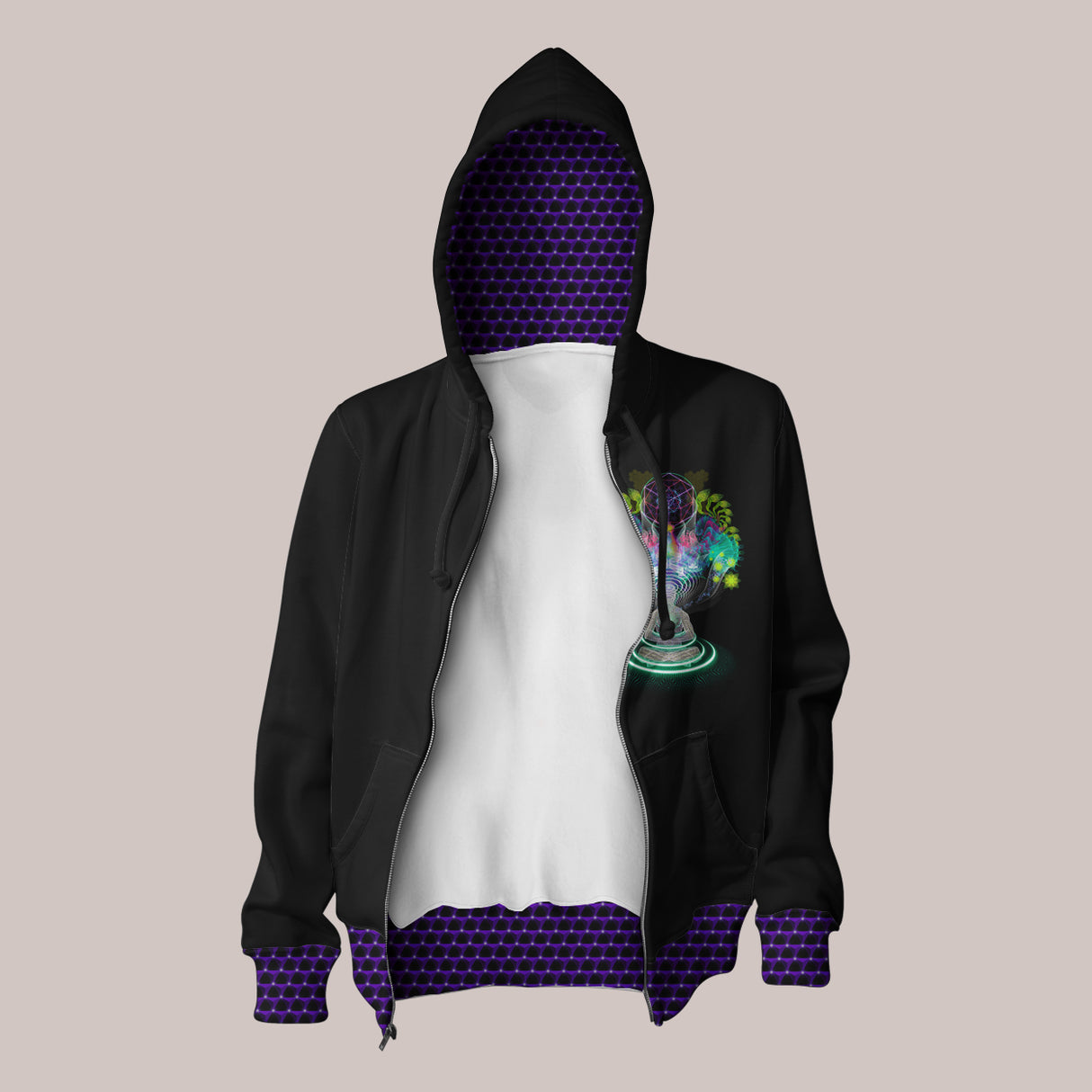 Open - Spirit Molecule Meditation Hoodie by Samuel Farrand with DMT-Inspired Design