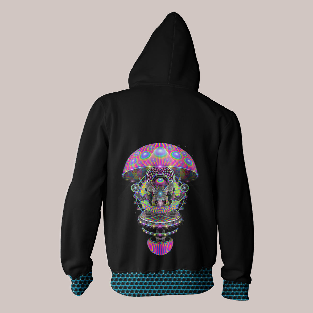 Back - Psychedelic Robot Hoodie with Mushroom Fun and Funky Festival Design